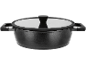 Dark grey cooking pot with a glass lid and black handles