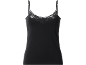 Black women's spaghetti strap top with lace neckline.