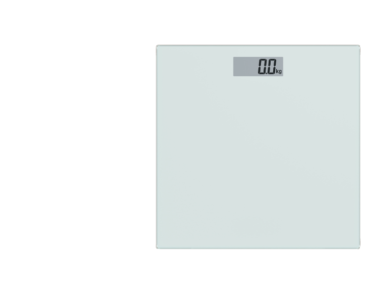 Digital bathroom scale displaying '0.0 kg' on a white surface.
