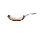 Copper frying pan with stainless steel interior and metal handle.