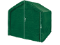 Green garden shed with dimensions of 180 cm height and 130 cm side height.