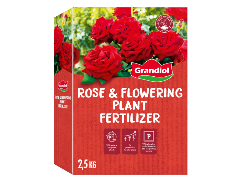 2.5 kg rose and flowering plant fertilizer, with natural effects and phosphorus for intense blooms.