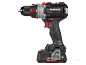 Cordless drill/driver in black and red design with a grey chuck.