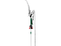 Telescopic pruning shears with saw and rope in white, green, and red.
