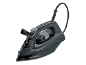Black steam iron with a temperature dial and a steam button.