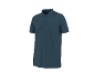 Dark blue men's short-sleeved polo shirt with a collar and buttons.