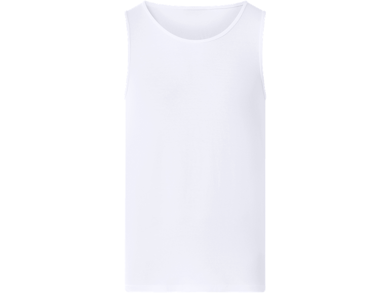 White men's tank top with a round neck.