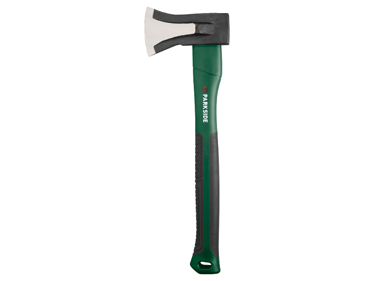 Green axe with a black handle and a silver blade.