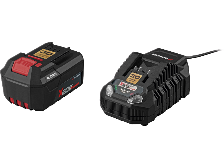 4.0 Ah battery and 4.5 A max. charger for X20V Team tools.