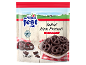 Dark chocolate salted mini pretzels in a bowl and scattered, with a scenic background.