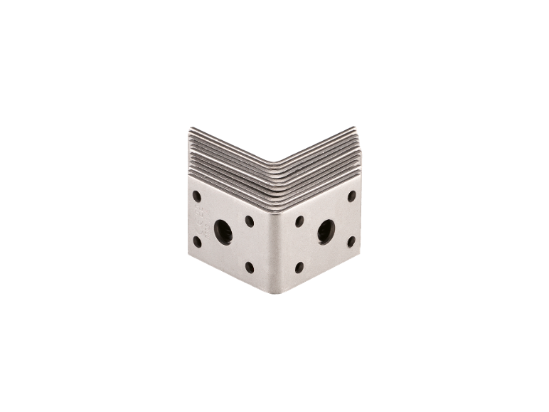 Metal corner bracket with multiple holes and ribbed edges