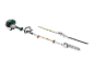 Multi-tool with chainsaw, hedge trimmer, and brush cutter attachments.