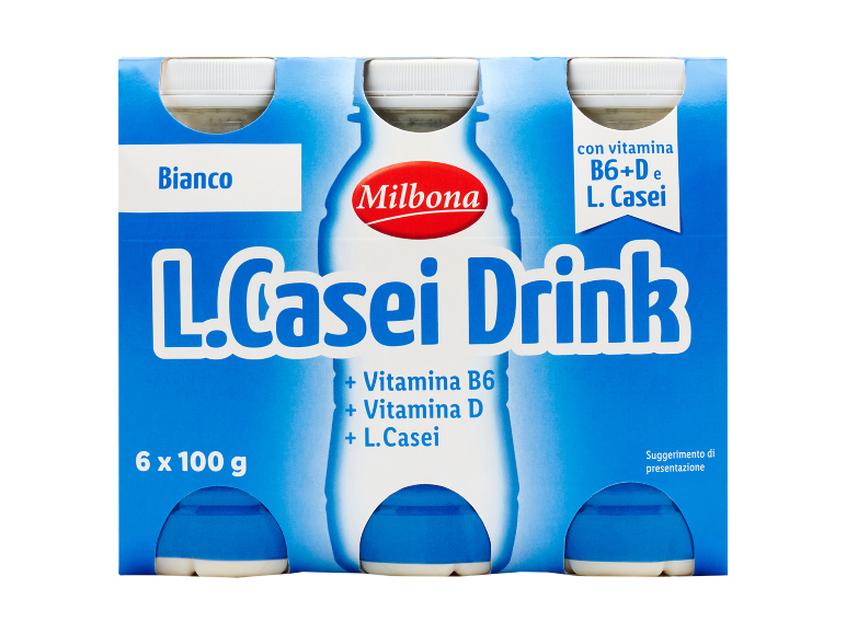 Pack of 6 L.Casei drinking yogurts with vitamins B6 and D, 100 g each.