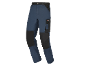 Blue work trousers with black reinforcements and a side pocket.