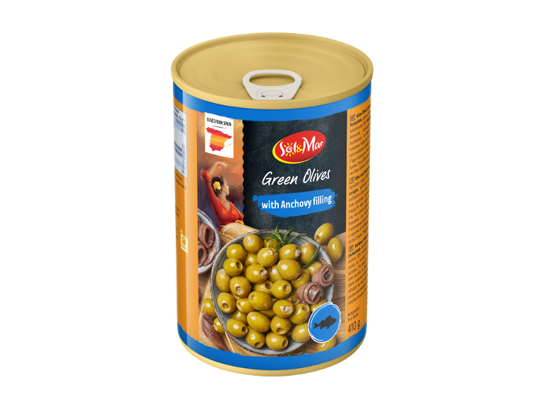 Green olives with anchovy filling in Spanish style, 410g