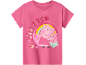 Pink children's T-shirt with pig print and sequin text 'SISTERS'.