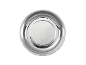 Round stainless steel magnetic bowl on a black background.