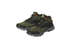 Pair of olive green and black hiking boots with orange accents