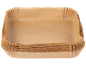 Stack of brown disposable paper baking molds.