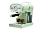 Light green retro espresso machine brewing two cups of coffee.