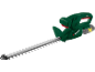 Cordless hedge trimmer with a battery pack shown in outline.