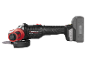 Cordless angle grinder with cutting disc and red handle.