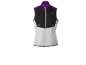 Women's sleeveless sports vest, black, purple, and white, with a front zipper.