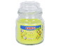 Coconut lime scented candle in a glass jar.