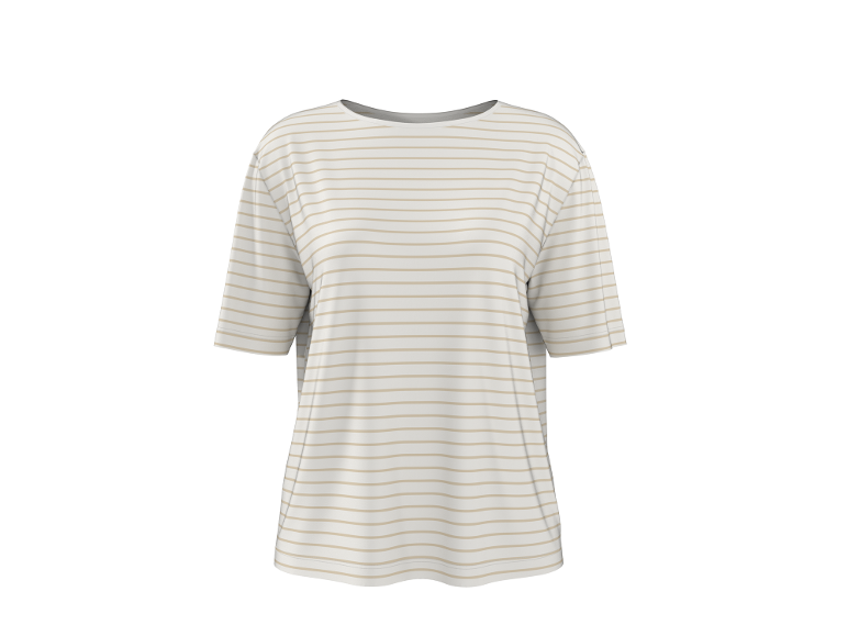 Beige and white striped short-sleeved t-shirt