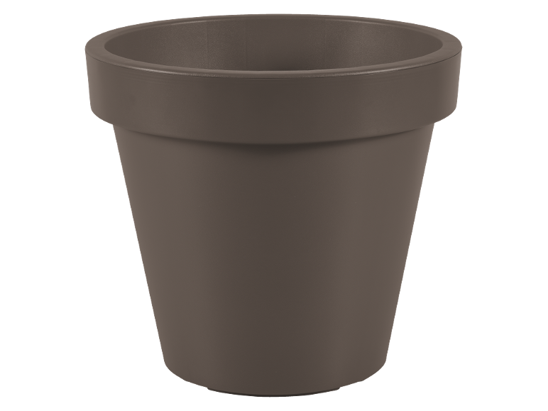 Brown flower pot with a wide rim.