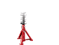 Red adjustable car jack stand with a safety chain.