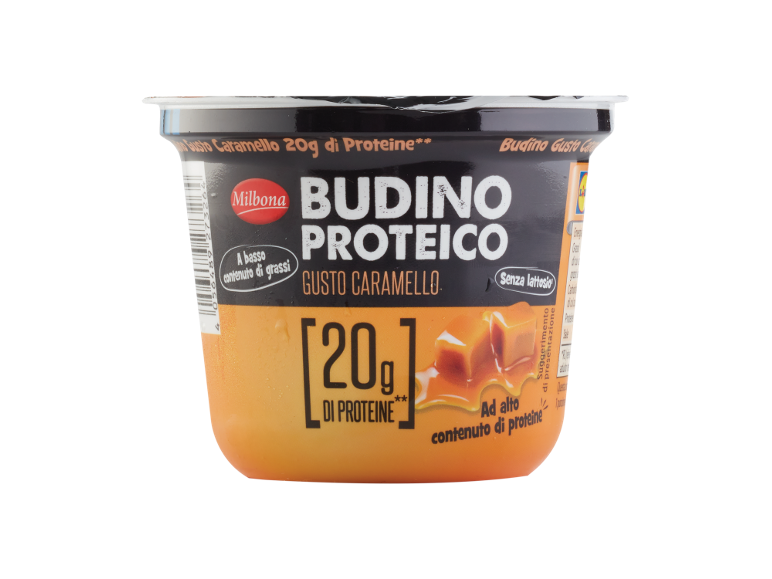 Caramel protein pudding, 20g protein, low fat, lactose-free.