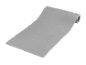 Grey rolled fitness mat on a black background.