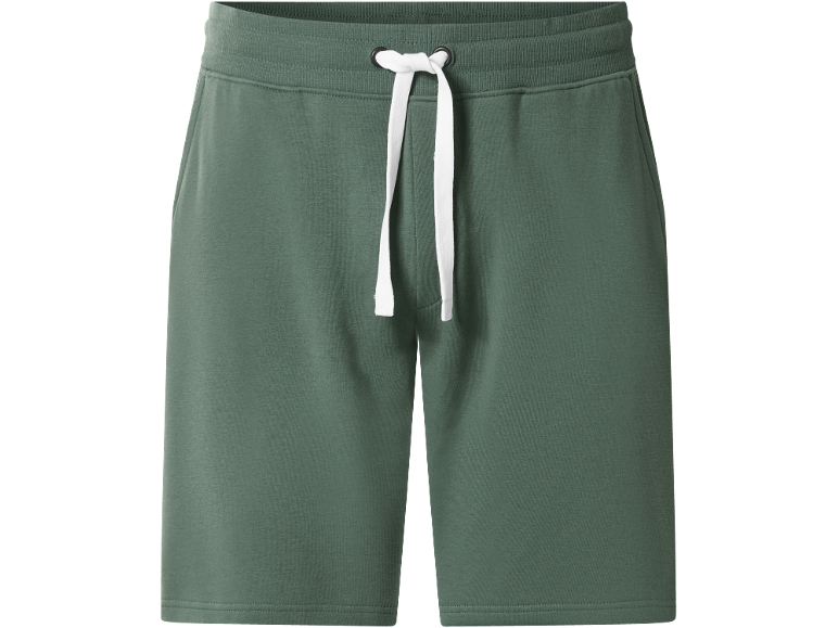 Men's khaki fleece shorts with white drawstring