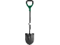 Shovel with a green handle and a black blade