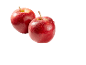 Two fresh red apples with water droplets on a black background.