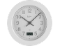 White round wall clock with analog display and digital temperature display showing 25°C