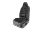 Black car seat with lumbar support cushion and seat cover