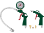 Compressed air gun set with pressure gauge and various nozzles.