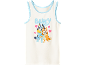 White tank top with Bluey and Bingo hugging, surrounded by pink hearts.