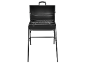 Black charcoal grill with a lid and grates, mounted on a stand.