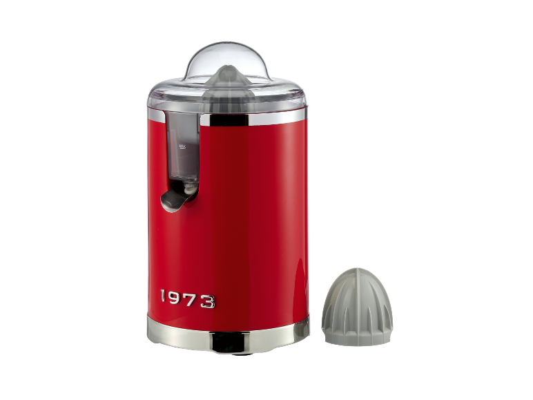 Silvercrest electric citrus juicer in red with an additional cone
