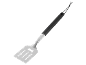 Stainless steel barbecue spatula with black handle and hanging loop