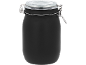 Matte black jar with a glass lid and metal clip closure.