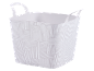 Light grey square storage basket with handles and a geometric pattern.