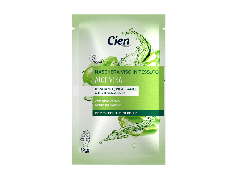 Hydrating and revitalizing aloe vera fabric face mask, for all skin types.
