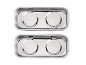 Two rectangular metal trays with two round indentations on a black background.