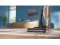 Vacuum cleaner cleaning a rug with pet hair in a modern bedroom.