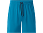 Blue men's sports shorts with an elastic waistband and black drawstring.