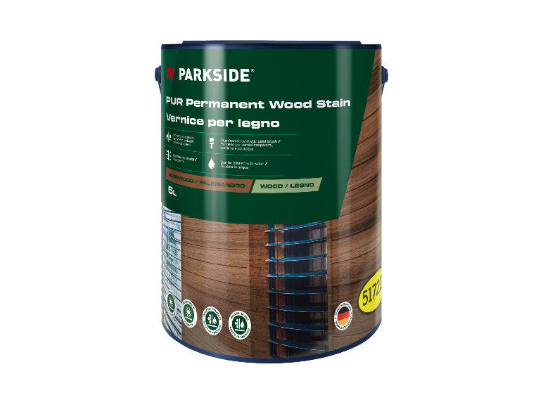 Parkside PUR Permanent Wood Stain, 5L, rosewood, for indoor and outdoor use.